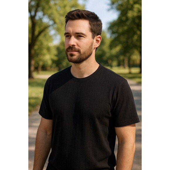 NWT Shaquille O’Neal Men’s Black Textured Short Sleeve Ribbed Tee Minimalist 2XL - Picture 2 of 6